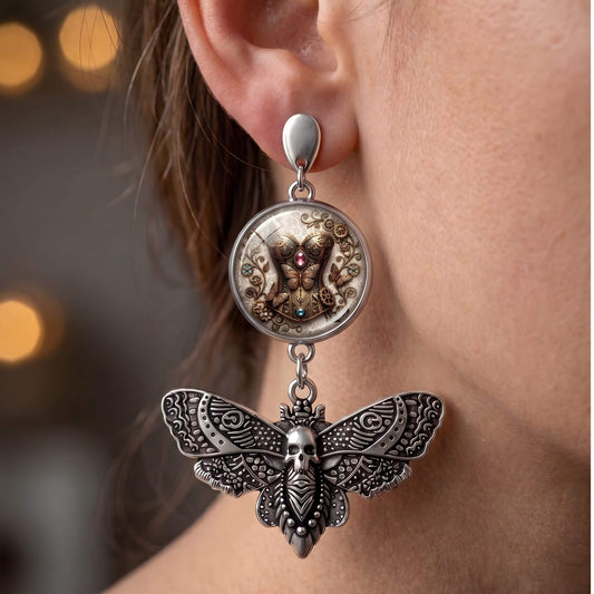 Ohrstecker "Schädel-Motte" Antik-Silber | MY KLIQ Basis (18mm)