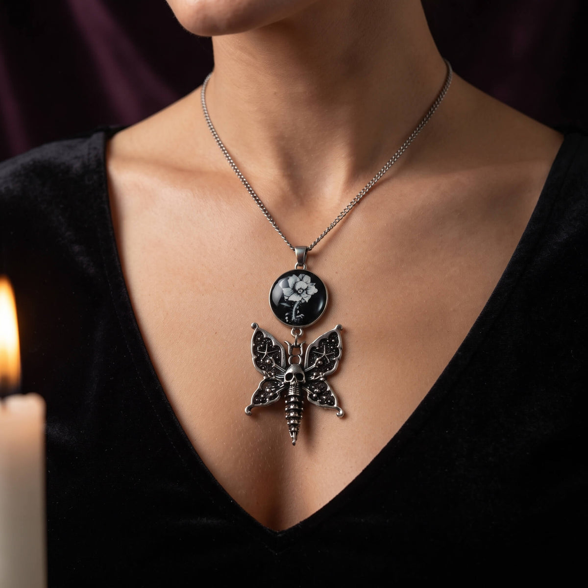 Kette „Totenkopf-Schmetterling“ Antik-Silber | MY KLIQ Basis (18mm)